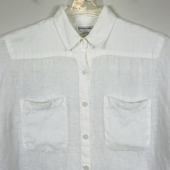 Lauren Alexandra 100% Linen Top Size 10 White Classic Button Up Boxy Beach - Picture 4 of 8